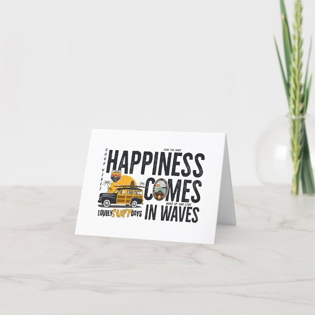 Surf Van Beach Quote Happiness Comes in Waves Thank You Card (Creator Uploaded)