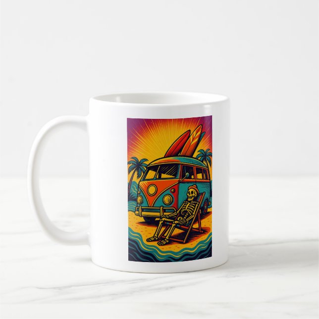 Surf Van Skeleton Sunset Coffee Mug (Left)
