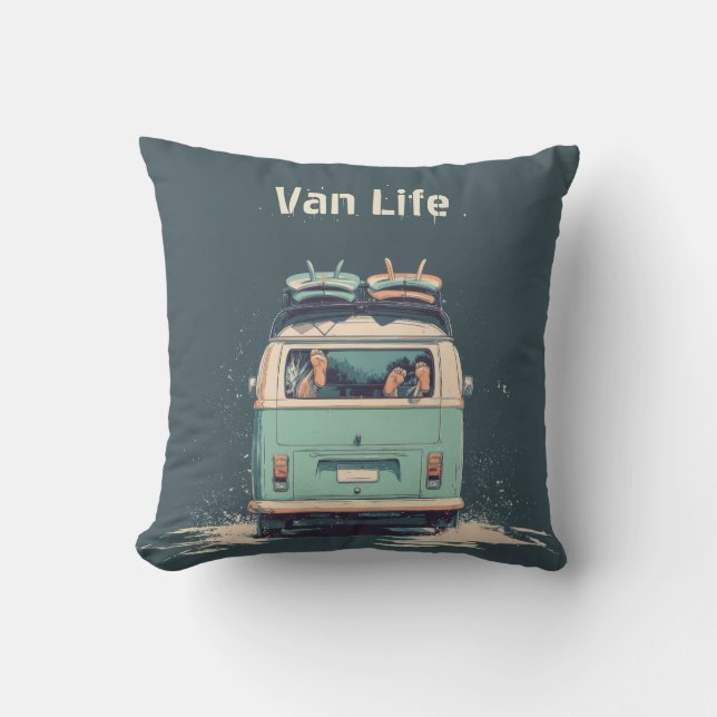 Surf Van Splash – Retro Beach Camper Cushion (Front)