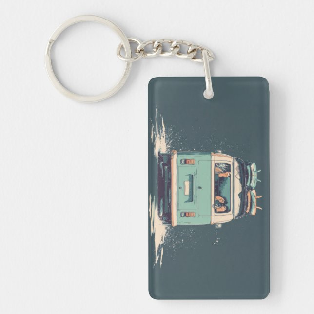 Surf Van Splash – Retro Beach Camper Key Ring (Front)