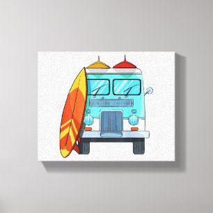Surf Van Surfboard Palm Trees Surfing Surfer Waves Canvas Print