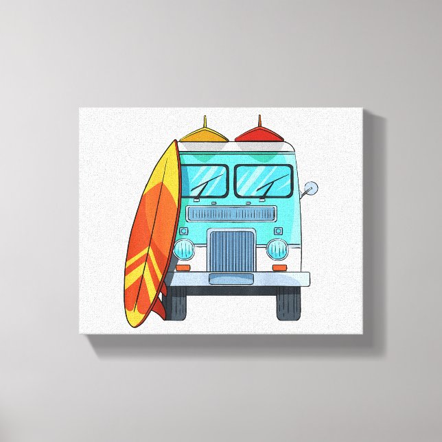 Surf Van Surfboard Palm Trees Surfing Surfer Waves Canvas Print (Front)
