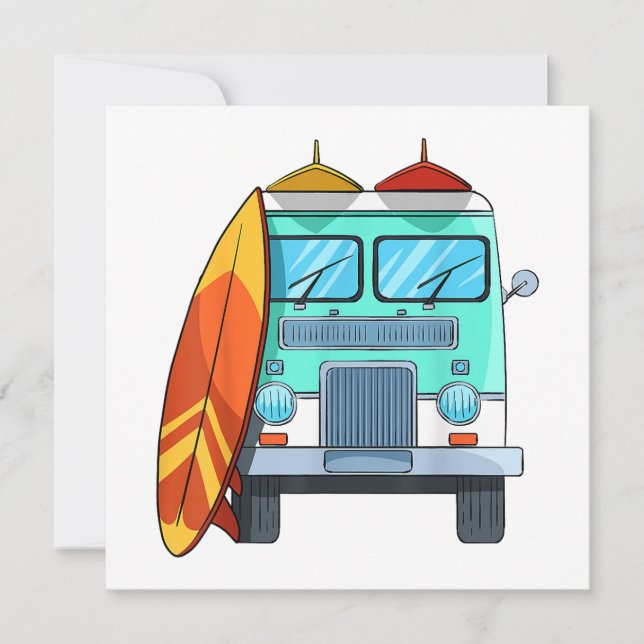 Surf Van Surfboard Palm Trees Surfing Surfer Waves Invitation (Front)
