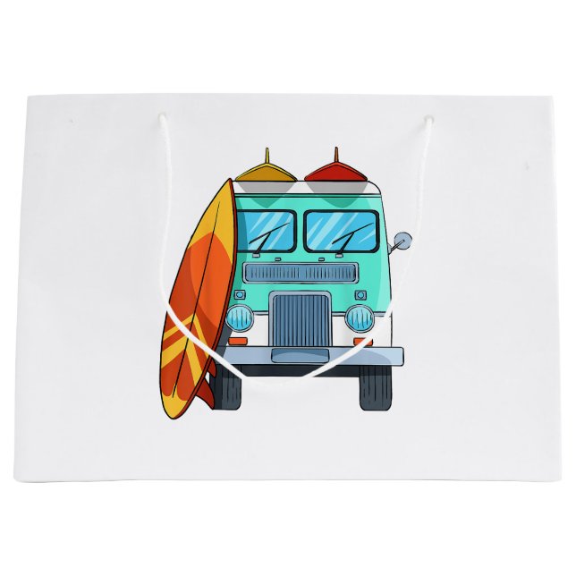 Surf Van Surfboard Palm Trees Surfing Surfer Waves Large Gift Bag (Front)