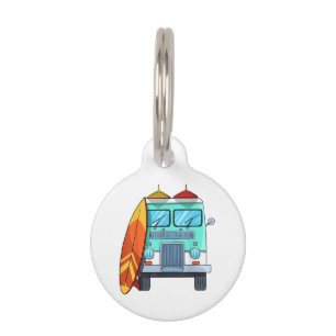 Surf Van Surfboard Palm Trees Surfing Surfer Waves Pet Tag