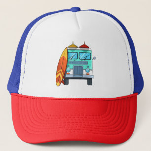 Surf Van Surfboard Palm Trees Surfing Surfer Waves Trucker Hat