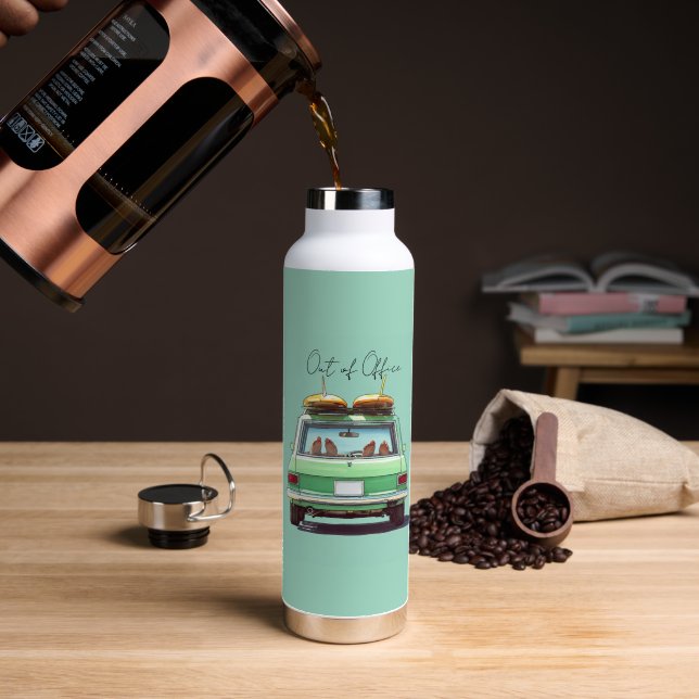 Surf Wagon Road Trip – Retro Beach Car Water Bottle (Coffee (Rotated))