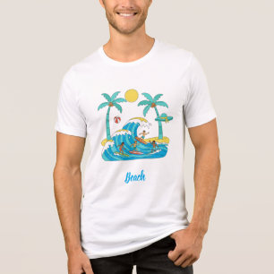 Surf & Waves – Cartoon Beach Men T-Shirt Tri-Blend Shirt