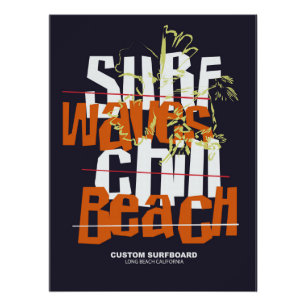 Surf Waves Custom Beach  Long Beach Poster