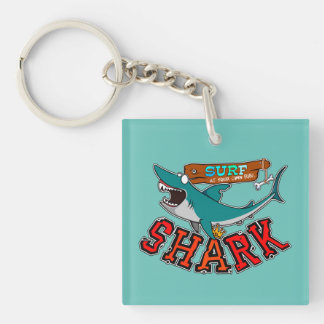 Surf with shark key ring