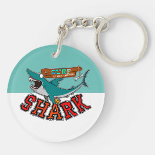 Surf with shark key ring