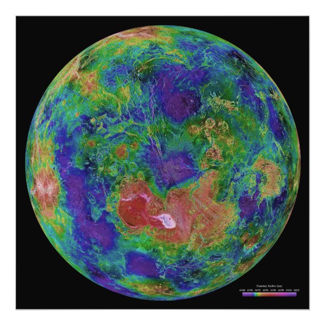 Surface Elevation Map of the Planet Venus Photo Print (Front)