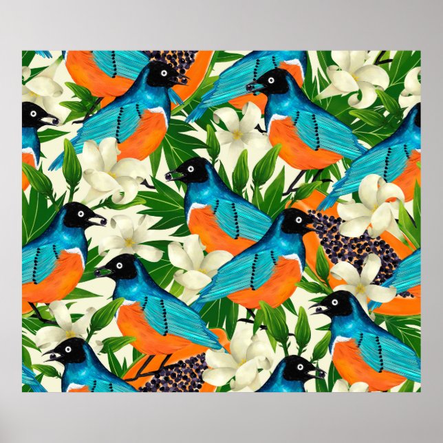 Surface pattern with papaya fruits,leaves and flow poster (Front)