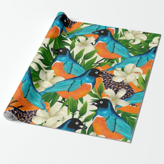 Surface pattern with papaya fruits,leaves and flow wrapping paper (Unrolled)