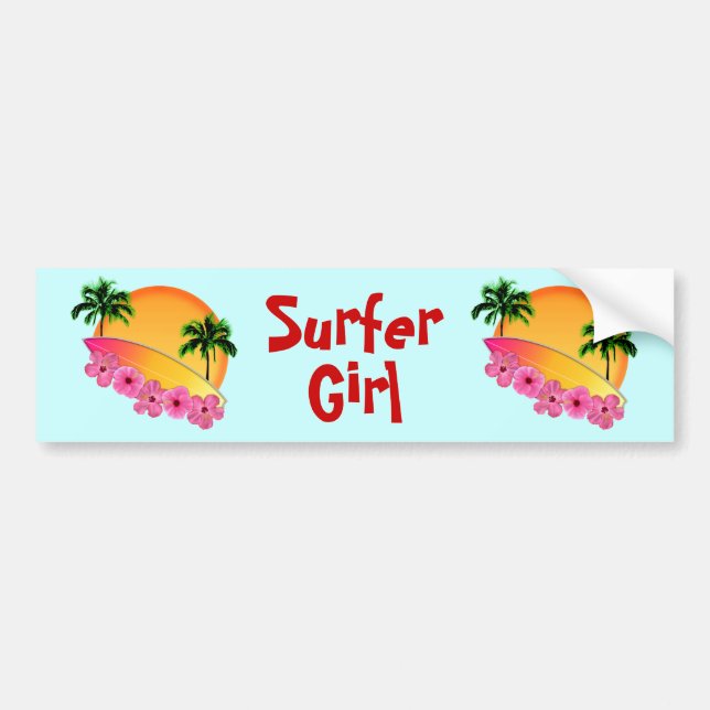 Surfboard and Hibiscus Flowers Bumper Sticker (Front)