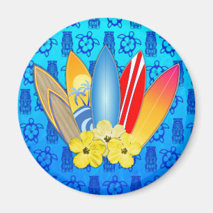 Surfboard and Hibiscus Flowers Magnet