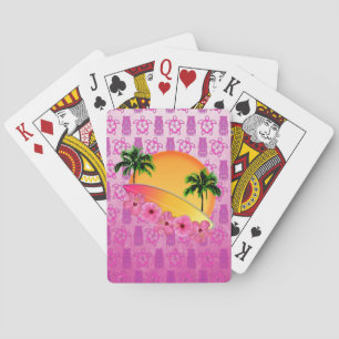Surfboard and Hibiscus Flowers Playing Cards