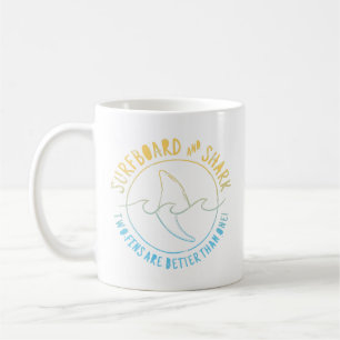 Surfboard And Shark Funny Summer Beach Vacation  Coffee Mug