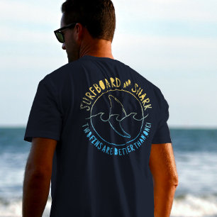 Surfboard And Shark Funny Summer Beach Vacation T-Shirt