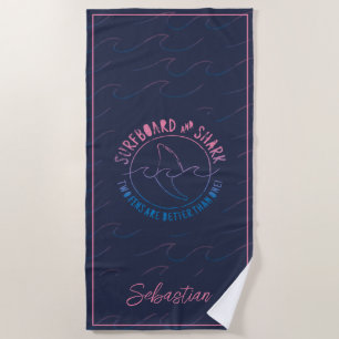 Surfboard And Shark Funny Surfer Surfing Summer Beach Towel