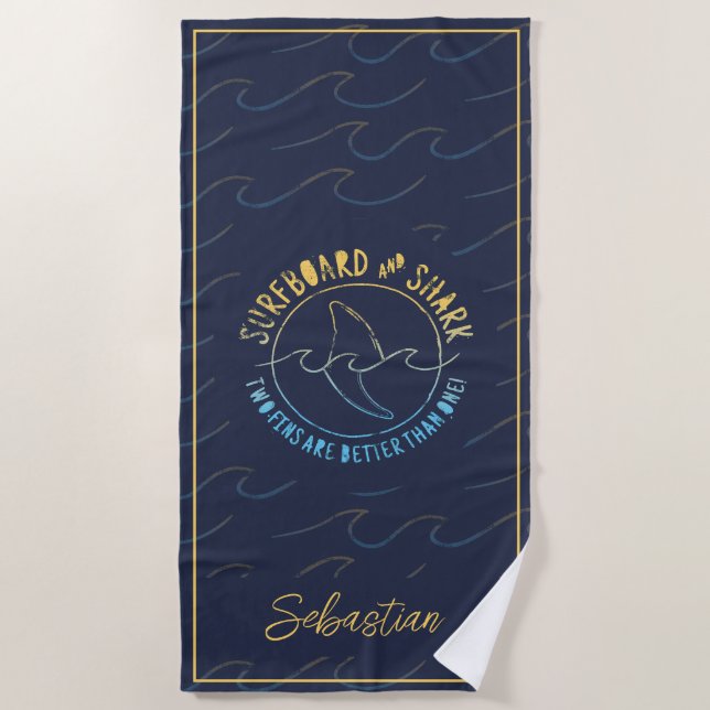Surfboard And Shark Funny Surfer Surfing Summer Beach Towel (Front)