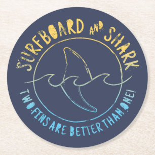 Surfboard And Shark Funny Surfer Surfing Summer Round Paper Coaster