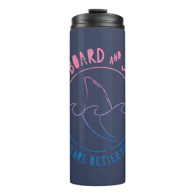 Surfboard And Shark Funny Surfer Surfing Summer Thermal Tumbler (Front)