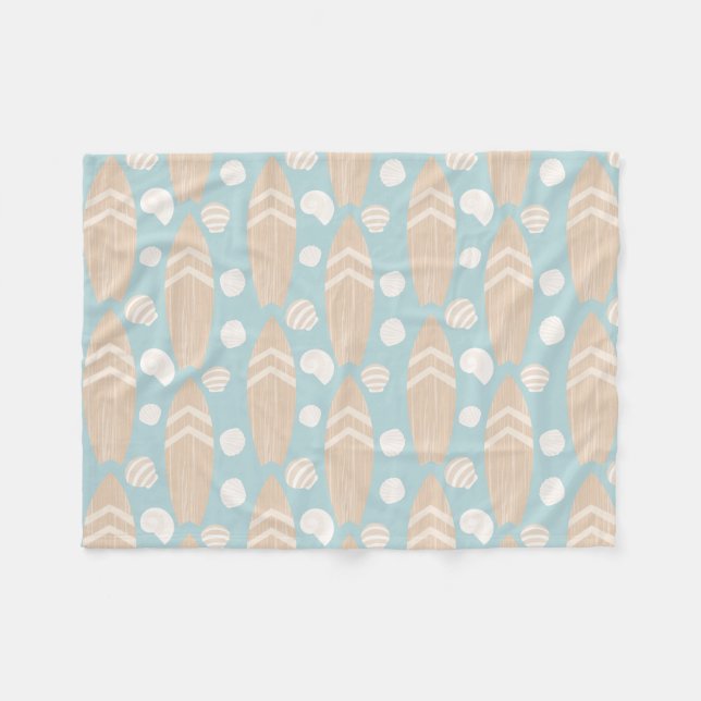 Surfboard Beach Baby Blue Fleece Blanket (Front (Horizontal))