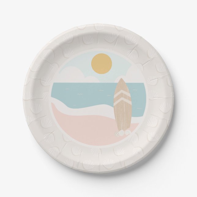 Surfboard Beach Baby Shower Paper Plate (Front)