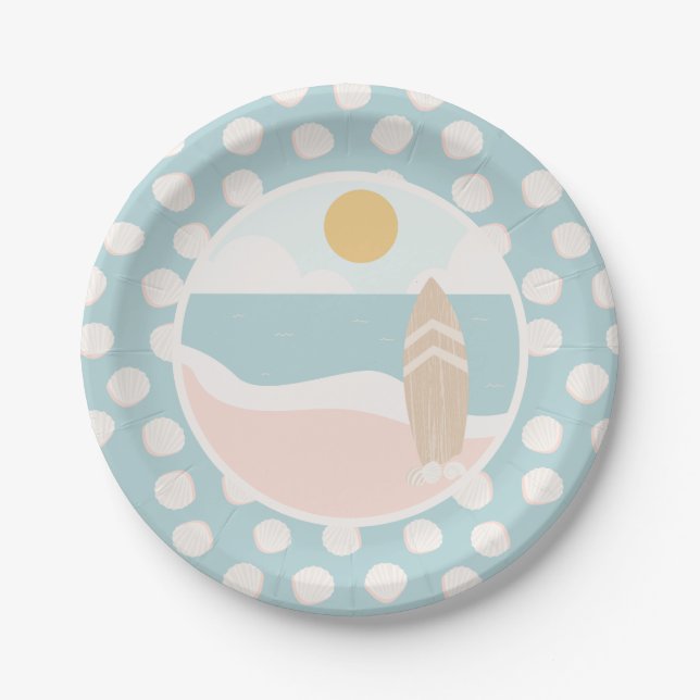 Surfboard Beach Baby Shower Paper Plate (Front)
