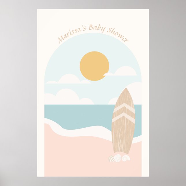 Surfboard Beach Baby Shower Poster (Front)