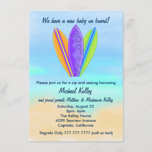 Surfboard Beach Baby Sip and See Shower Party Invitation