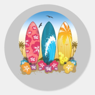 Surfboard Beach Classic Round Sticker