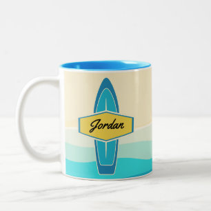 Surfboard beach custome name Two-Tone coffee mug