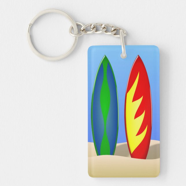 Surfboard beach retro surfer key ring (Front)