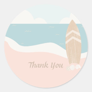 Surfboard Beach Thank You Classic Round Sticker