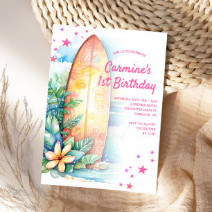 Surfboard Birthday Invitation 1st Birthday Party