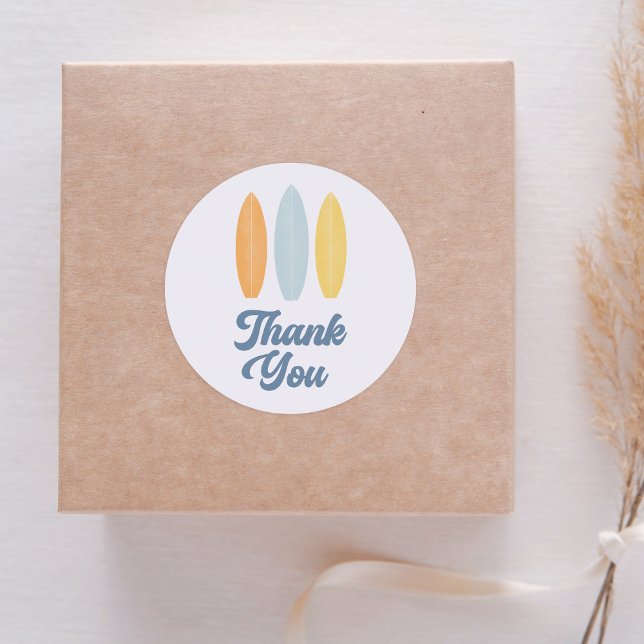 Surfboard Birthday Party Thank You Classic Round Sticker (Creator Uploaded)