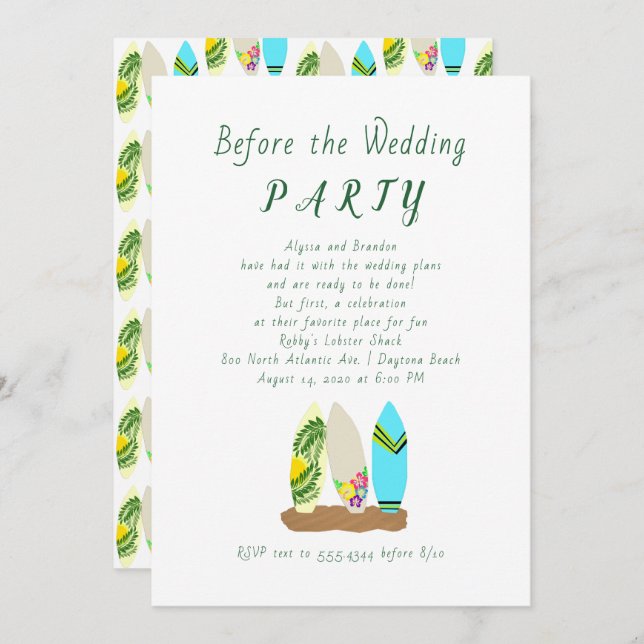 Surfboard Design Before the Wedding Invitation (Front/Back)