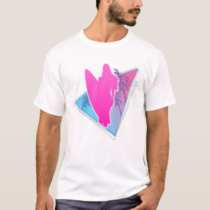 Surfboard Girl Palm Trees Tropical Surfer Vaporwav T-Shirt