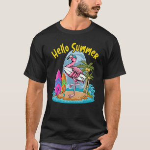 Surfboard Hello Summer Flamingo Beach Summer Vaca T-Shirt