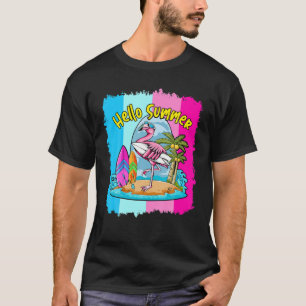 Surfboard Hello Summer Flamingo Funny Beach Summer T-Shirt