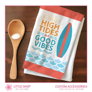 Surfboard High Tides Good Vibes Customisable Beach Tea Towel