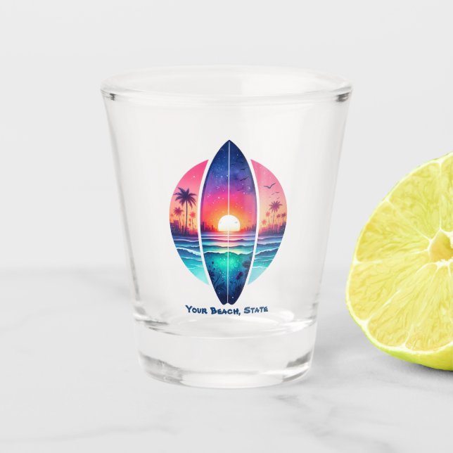 Surfboard in the Sunset Shot Glass (Front)