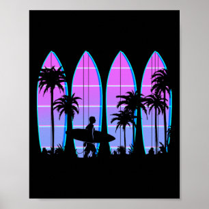Surfboard Men Women Kids Surfing Vaporwave Retro W Poster