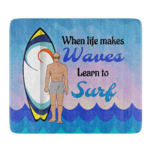 Surfboard Ocean Waves Blue Motivational Quote Cutting Board