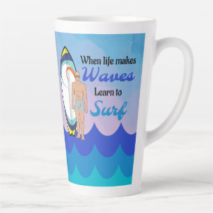 Surfboard Ocean Waves Blue Motivational Quote Latte Mug