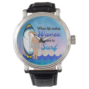 Surfboard Ocean Waves Blue Motivational Quote Watch