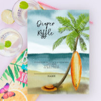 Surfboard on beach - diaper raffle