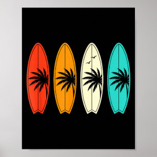 Surfboard Palm Tree Beach Kids Summer Sports Poster